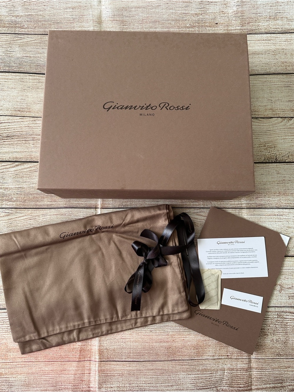 Authentic Gianvito Rossi Milano Empty Shoe Box, Dust Bag, Ribbon & Care Cards